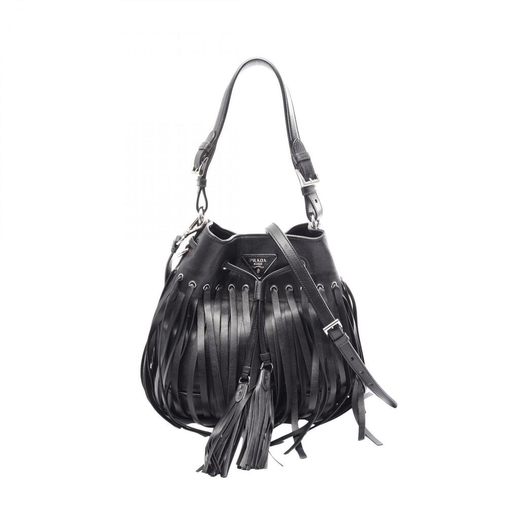 Prada Triangle Fringe Handbag Leather Black